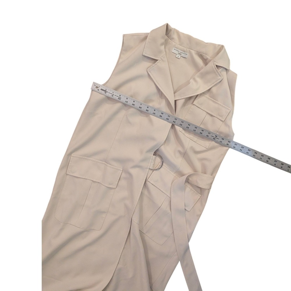 Marina Moscone Women Cream Long Sleeveless Vest Size M Belt Minimalist Luxury - Picture 7 of 11